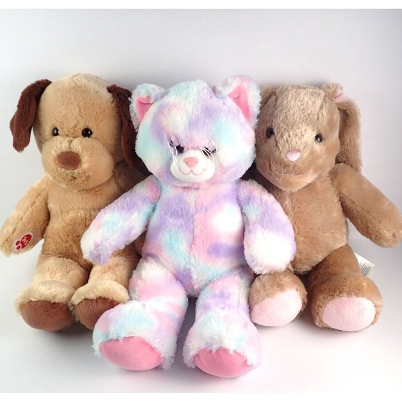 Build a Bear Lot of 3 Rabbit Puppy and Pastel Kitty Cat 16" Plush Dolls - Picture 1 of 10